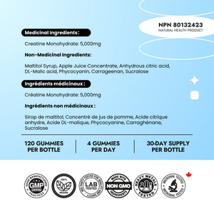 the ingredients list of Maysense creatine monohydrate with NPN number for muscle booster.