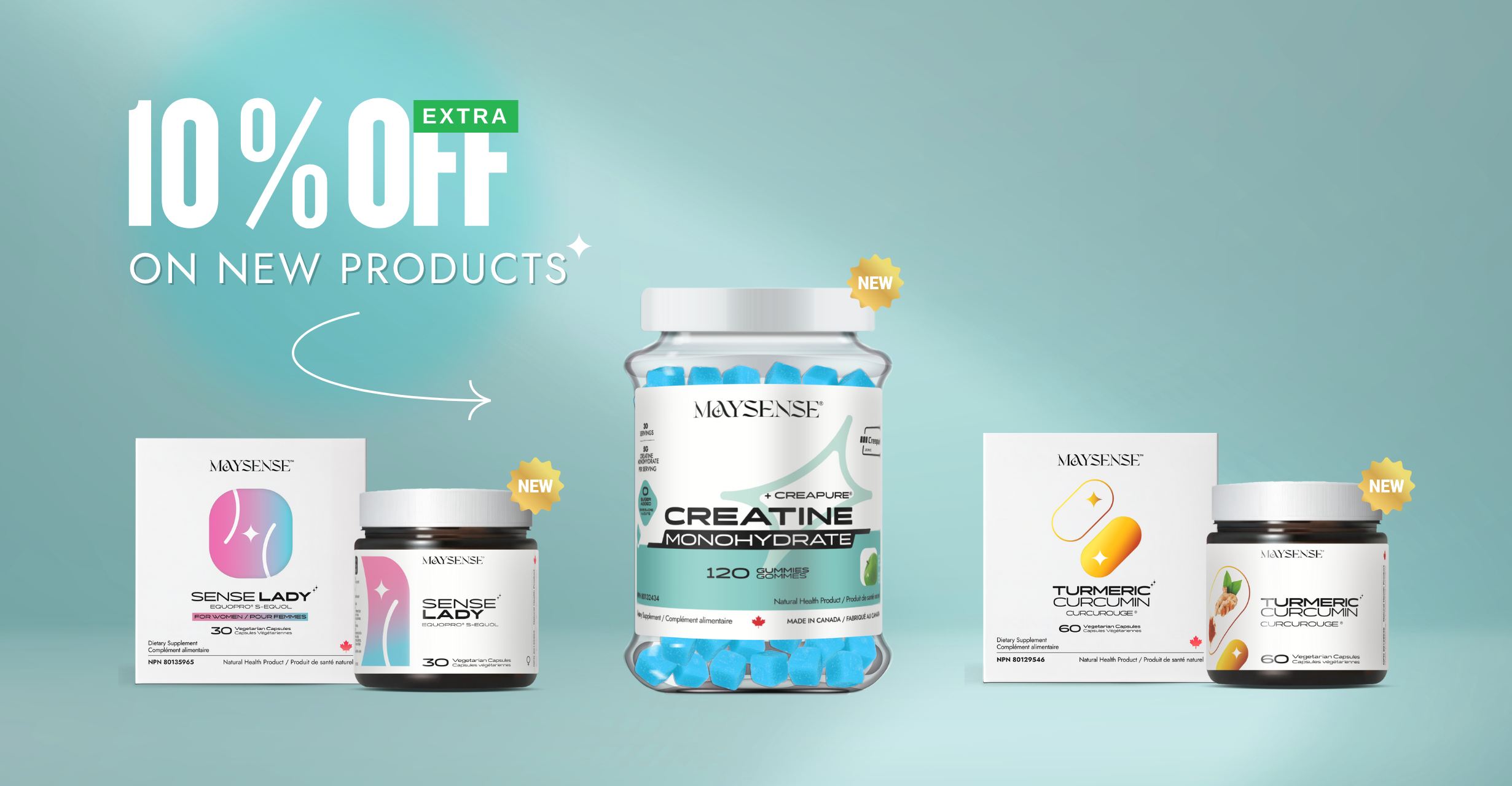 collection pic of 10% Off in new launching products: Senselady, Creatine Gummy, Turmeric Supplement | Maysense