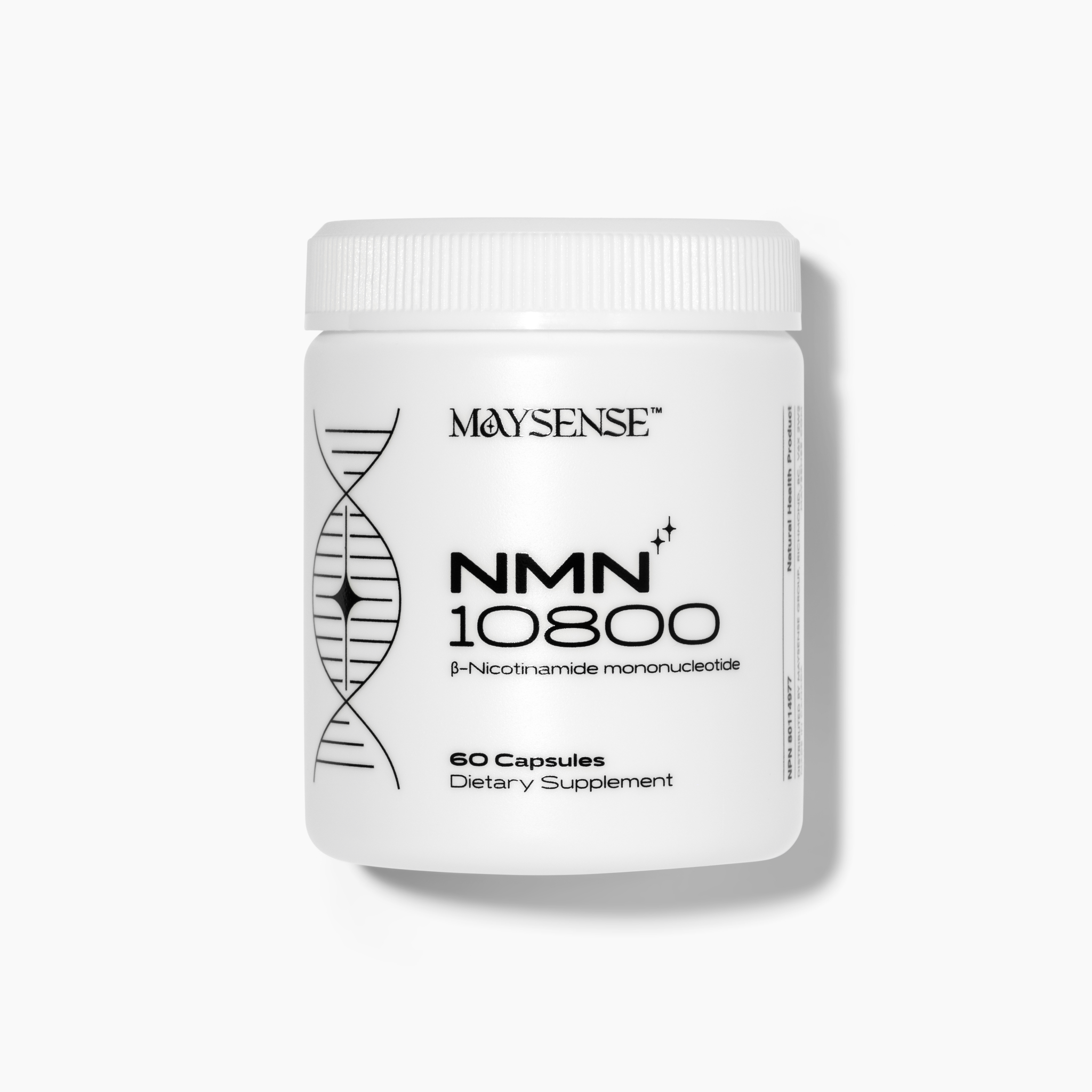 MAYSENSE NMN 10800 delivers 180mg of ultra-pure NMN (99.99%) per capsule, scientifically formulated of cellular health supplements