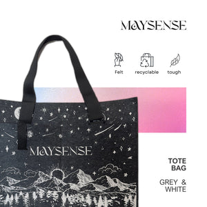 the grey and white carry on lap top bag, large minimalist tote bag match with maysense style of recyclable, vegan, natural.