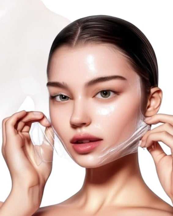 women tear down the face mask after done skin flooding by anti aging serum for women | Maysense