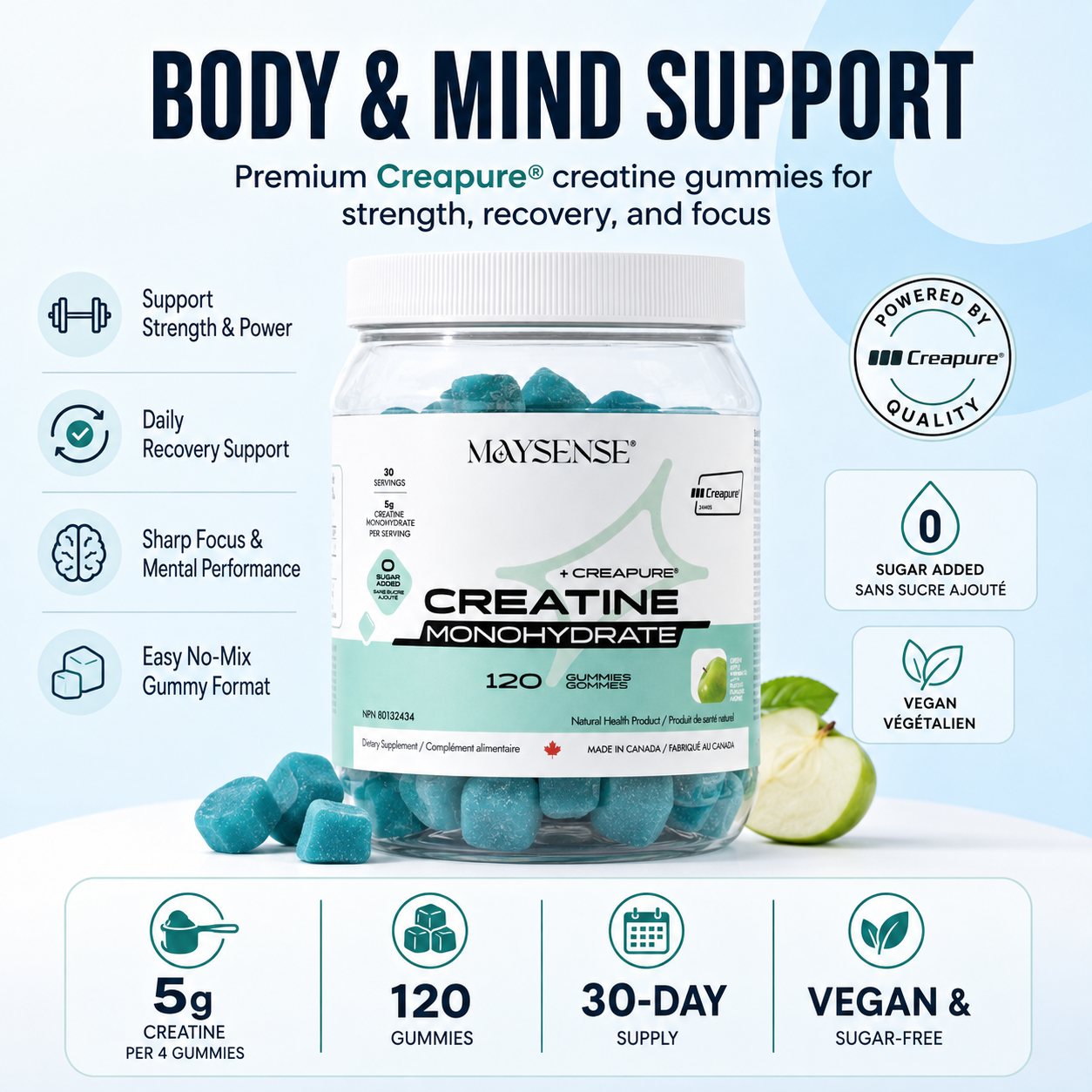 Creapure® 肌酸單水合物軟糖 | 純素及無糖