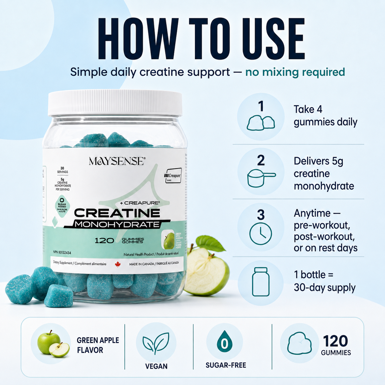 Creapure® 肌酸單水合物軟糖 | 純素及無糖