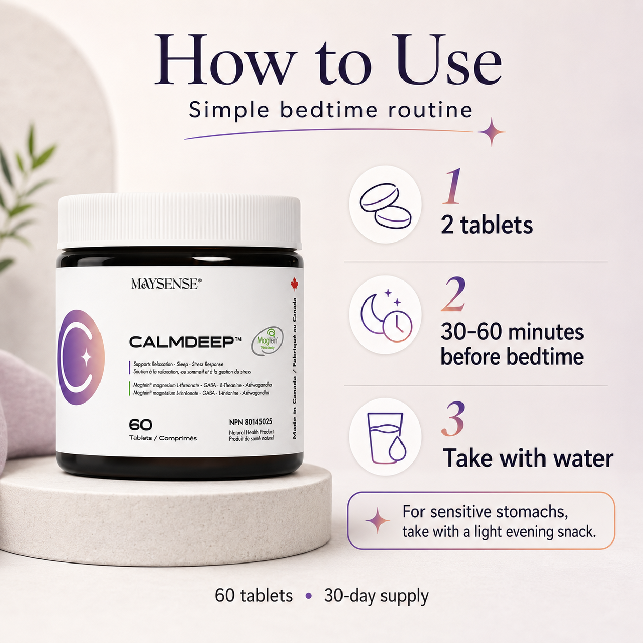 CalmDeep™ Magtein® Magnesium L-Threonate + GABA Relaxation & Sleep Support