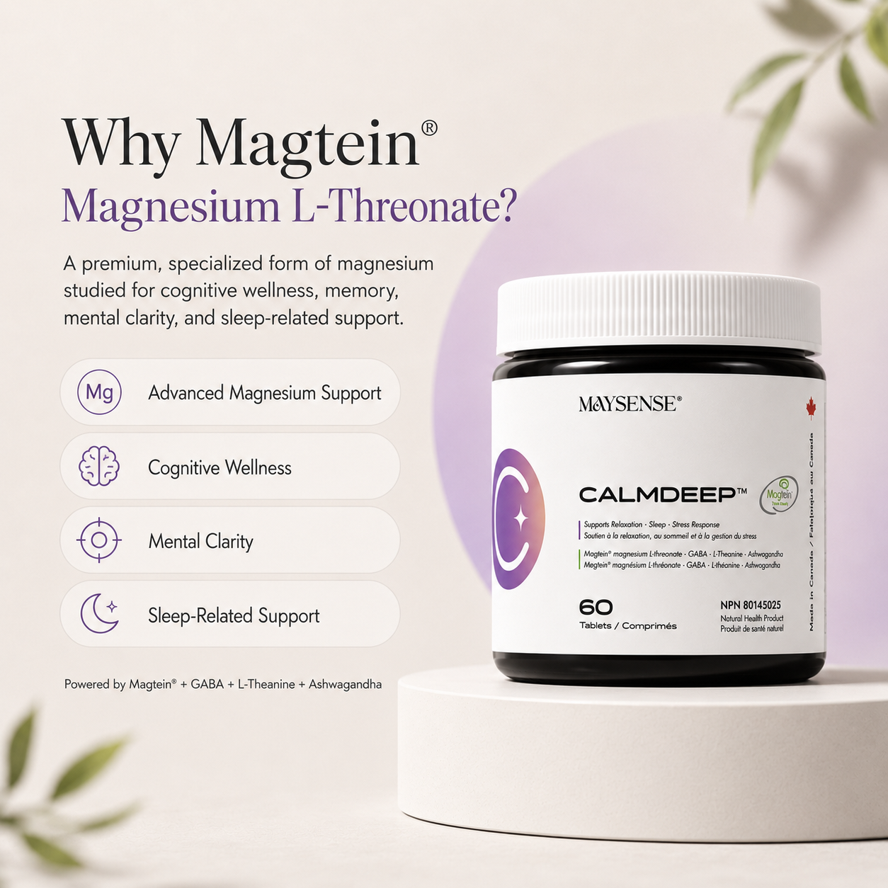 CalmDeep with Magtein Magnesium L-Threonate for cognitive wellness mental clarity relaxation and sleep support